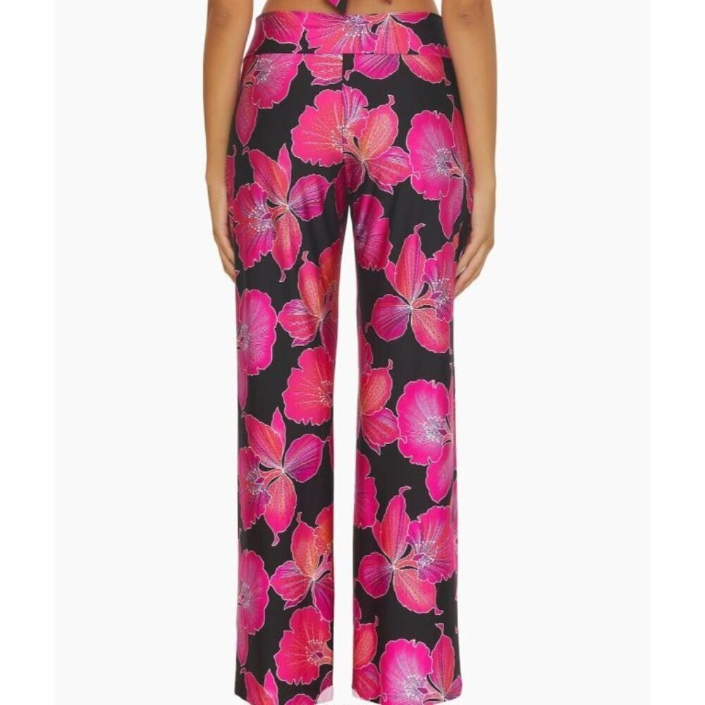 Trina Turk Fleury Pink Black Floral Swim Pants Women's Size Small Pull On